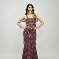 PLUM PRESTITCHED TASSEL SAREE PAIRED WITH BADLA EMBROIDERED PLUM CORSET image 0