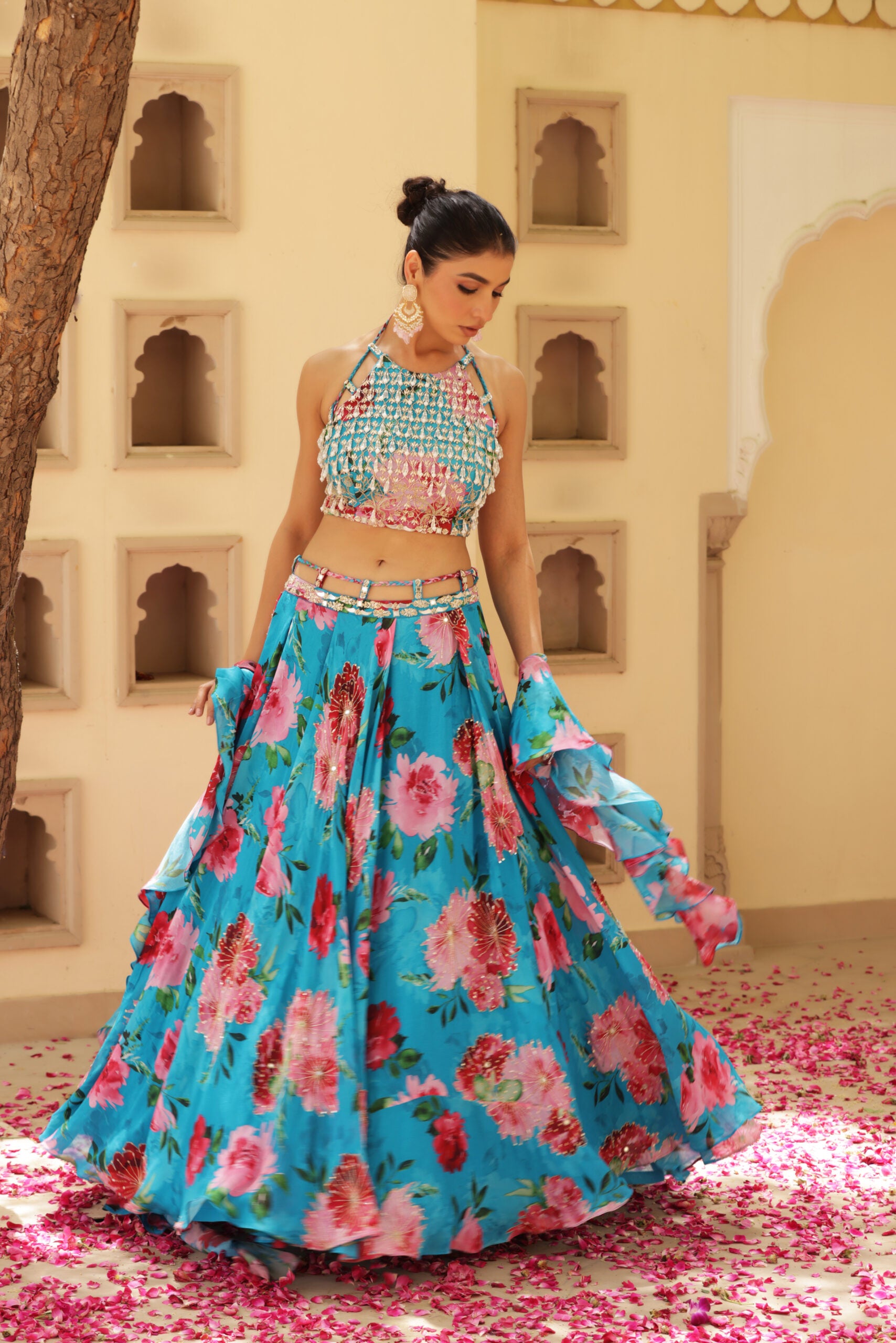 Floral Print Box Pleat Lehenga image 1