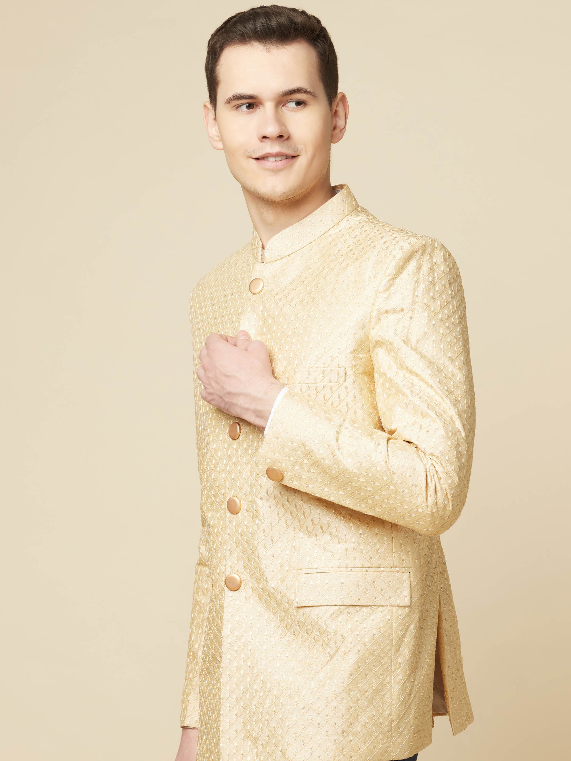 Nude Jacquard Jodhpuri Jacket image 8