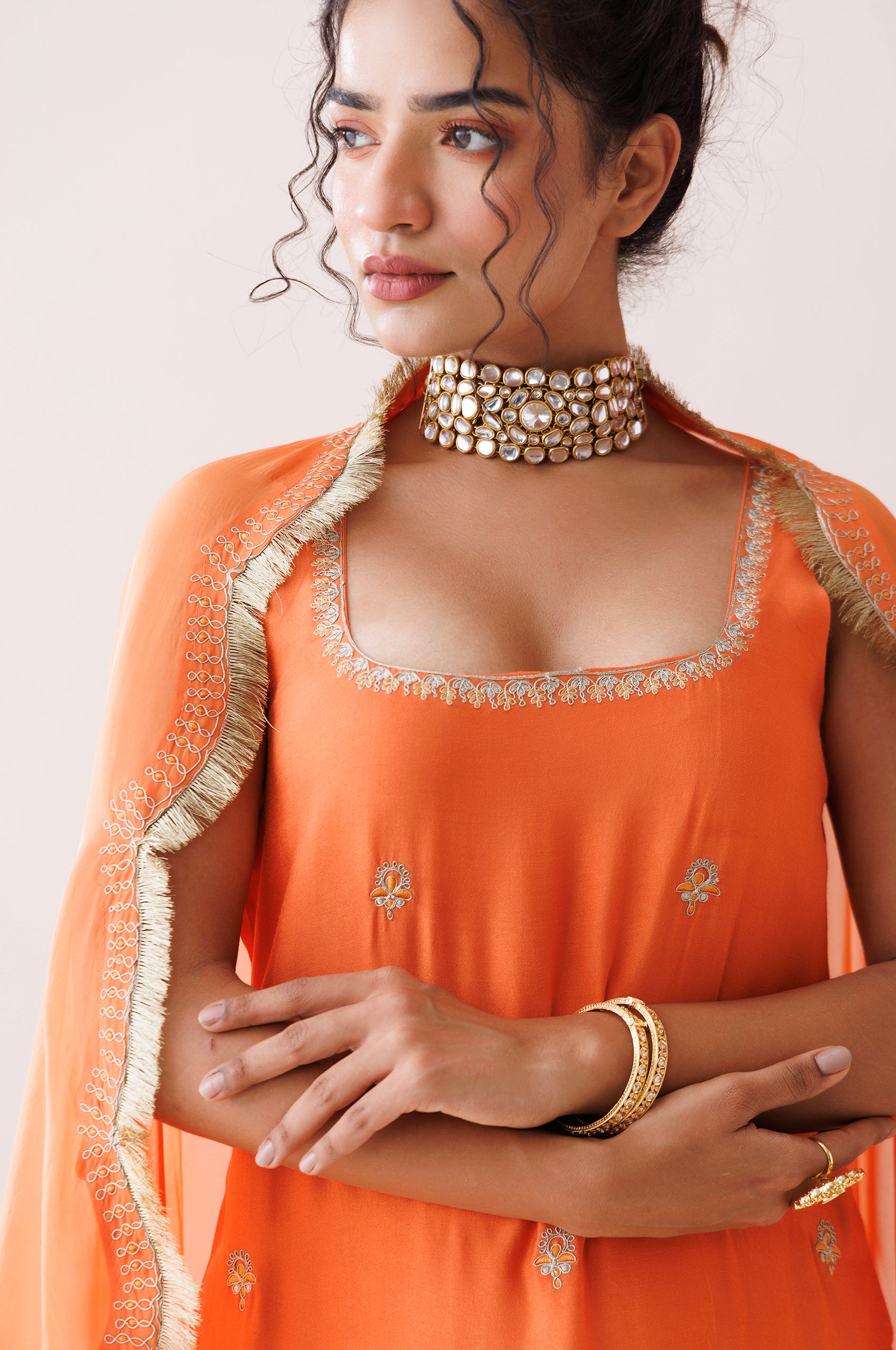 Orange Square Neck Kurta Set image 5