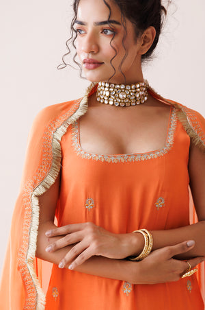 Orange Square Neck Kurta Set image 5