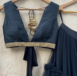 Black Tier Ruffle Lehenga Set image 1