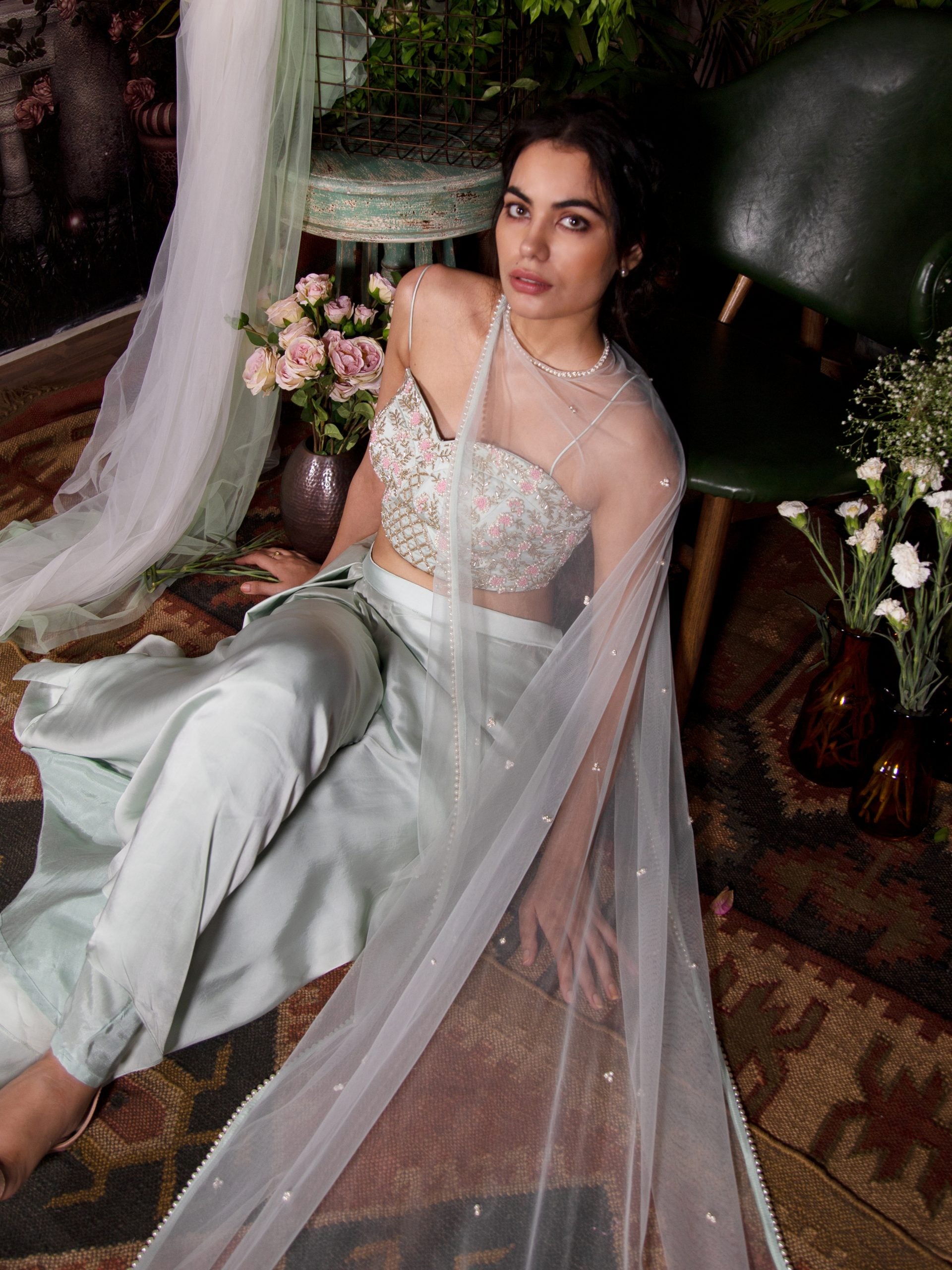 Sea Green Suit with Palazzo Pants image 2