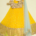 Pineapple Yellow Lehenga and Oyster Floral Blouse Set image 0