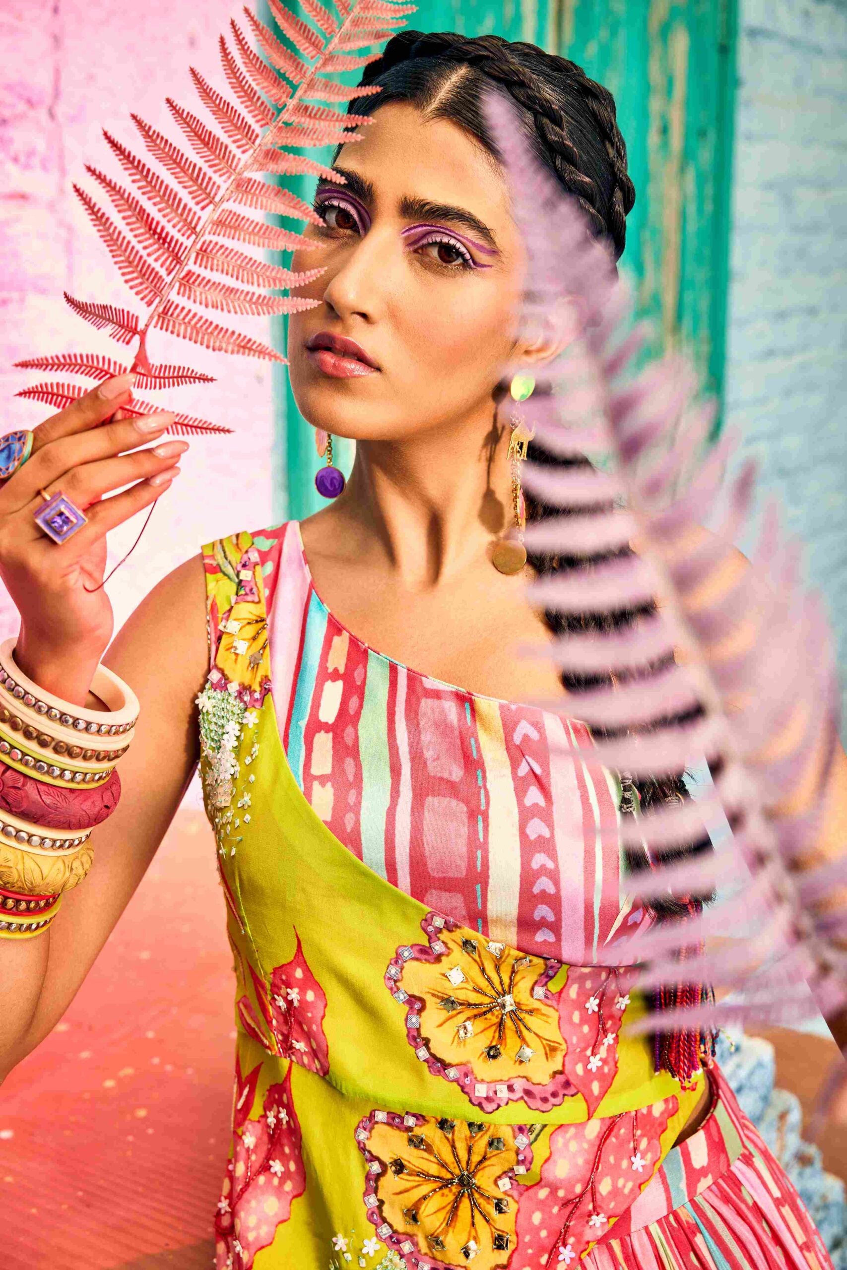 Candy Colour Printed Embraided Skirt Set image 1
