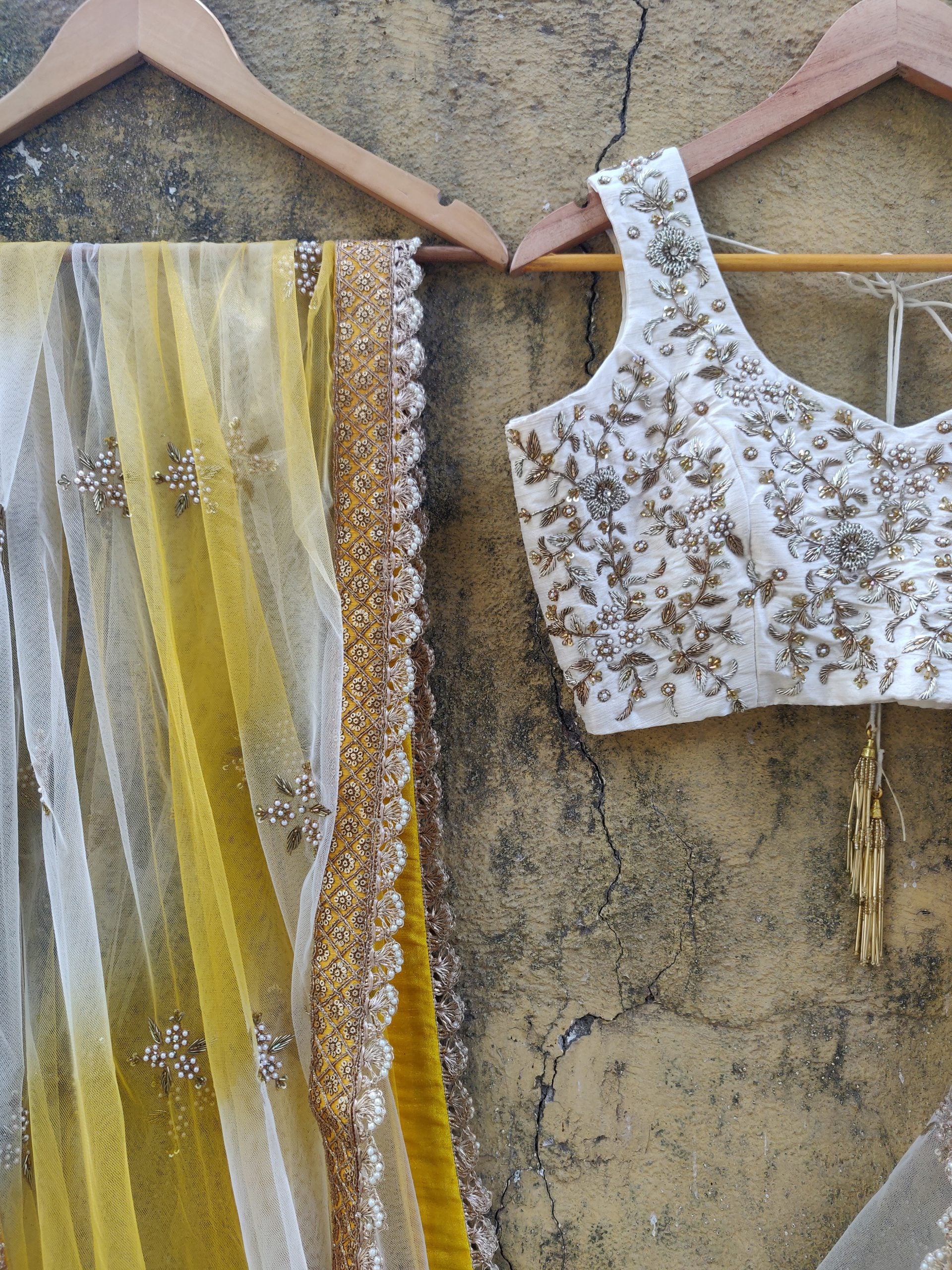 Ivory Lehenga Set with Shaded Dupatta image 3