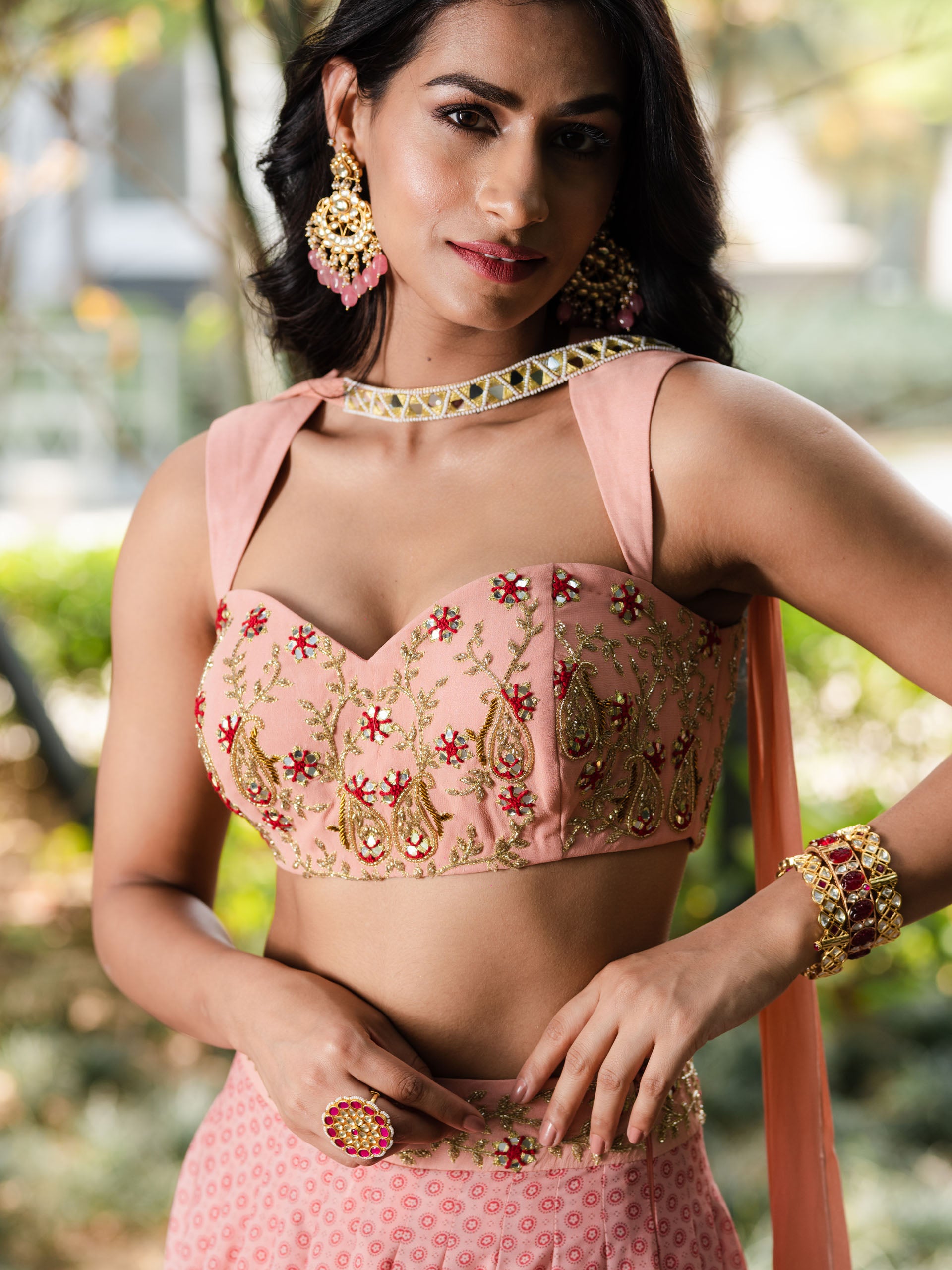 Salmon Pink Tori Lehenga Set image 1