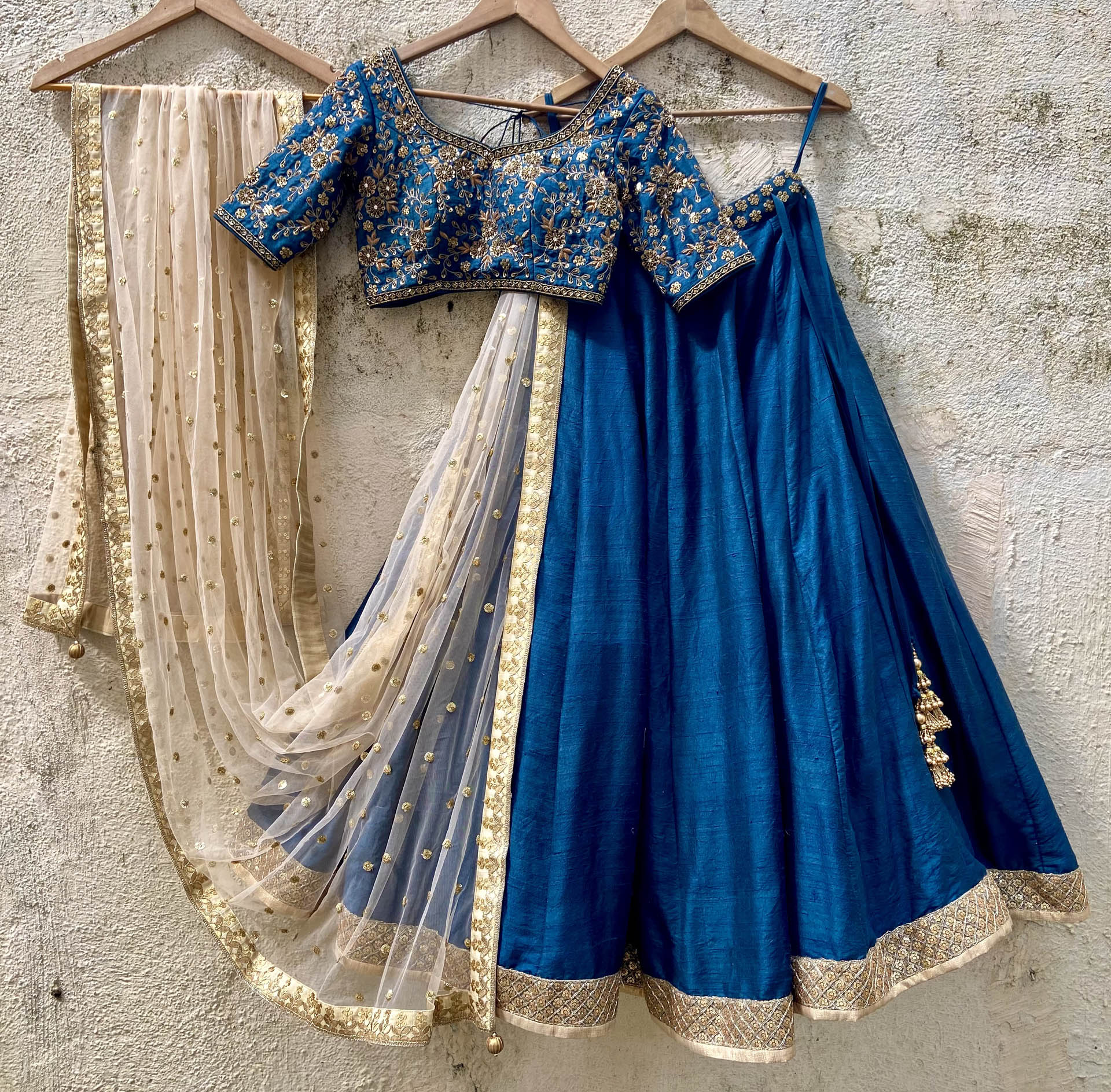 Peacock Blue Embroidered Lehenga Set - XL image