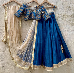 Peacock Blue Embroidered Lehenga Set - XL image