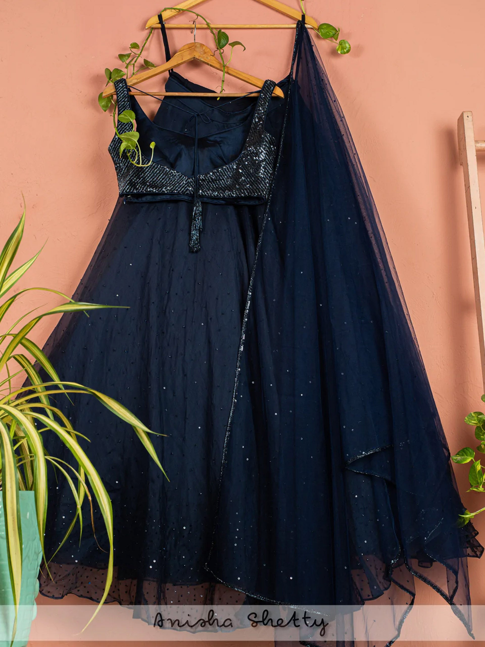 Midnight Blue Shimmer Lehenga Set image 1