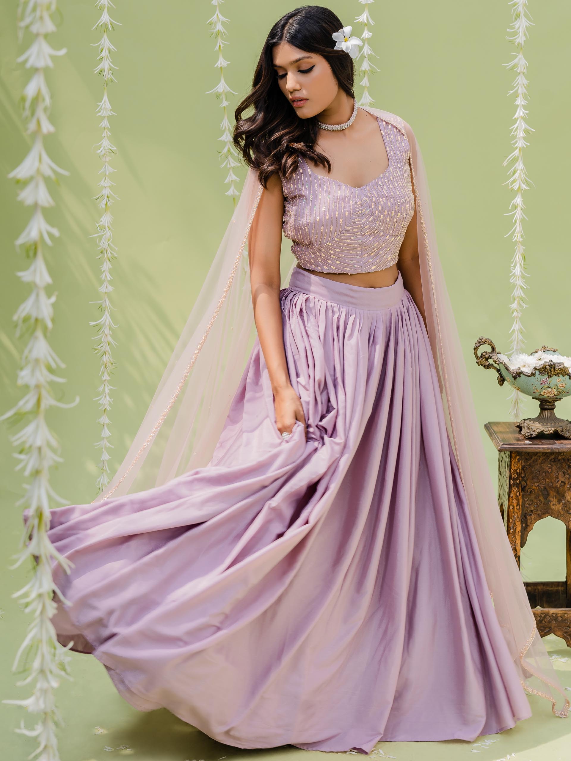 Lilac Sequin Embroidered Lehenga Set image 0