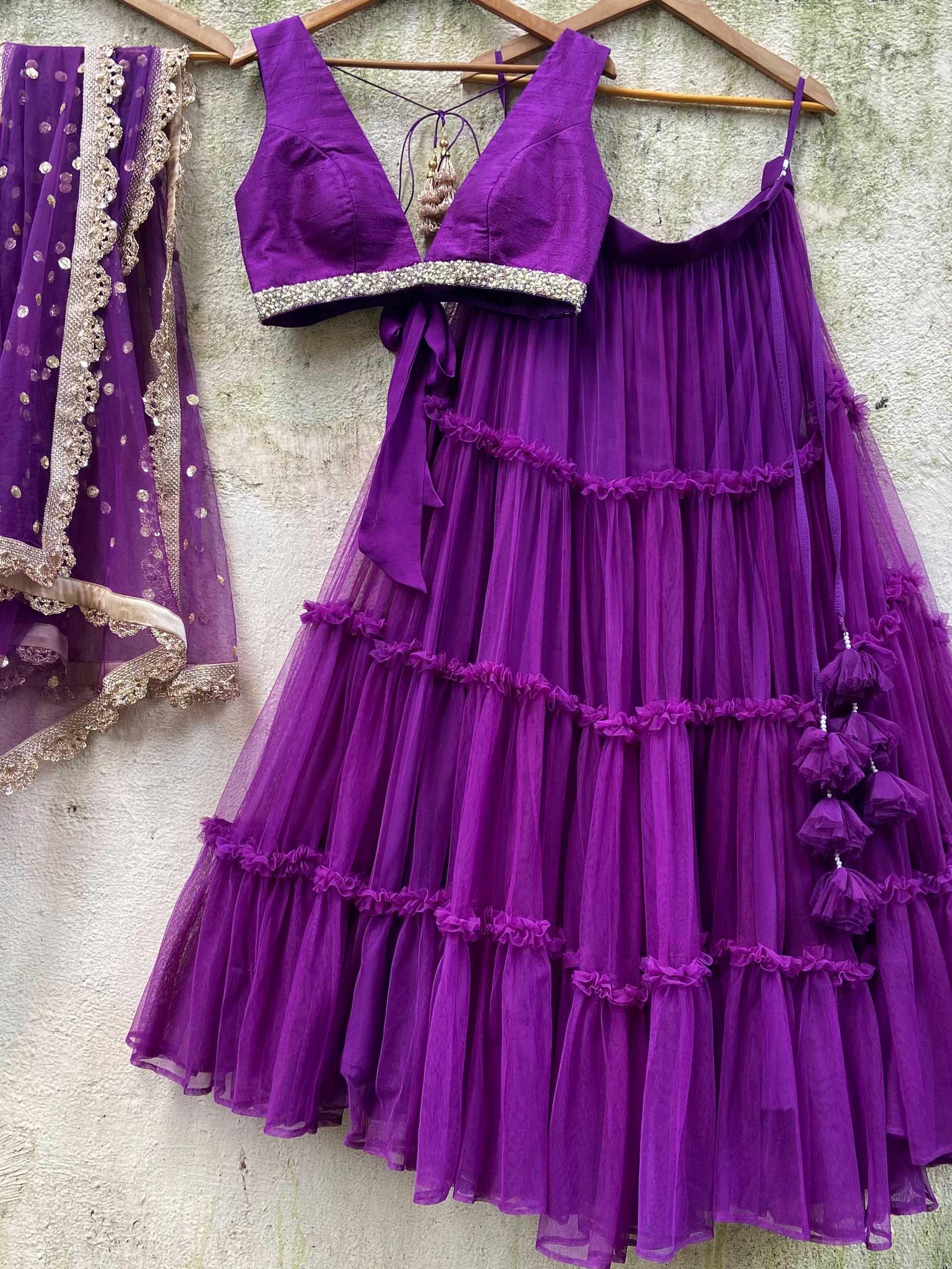 Purple Tier Ruffle Lehenga Set - Custom image