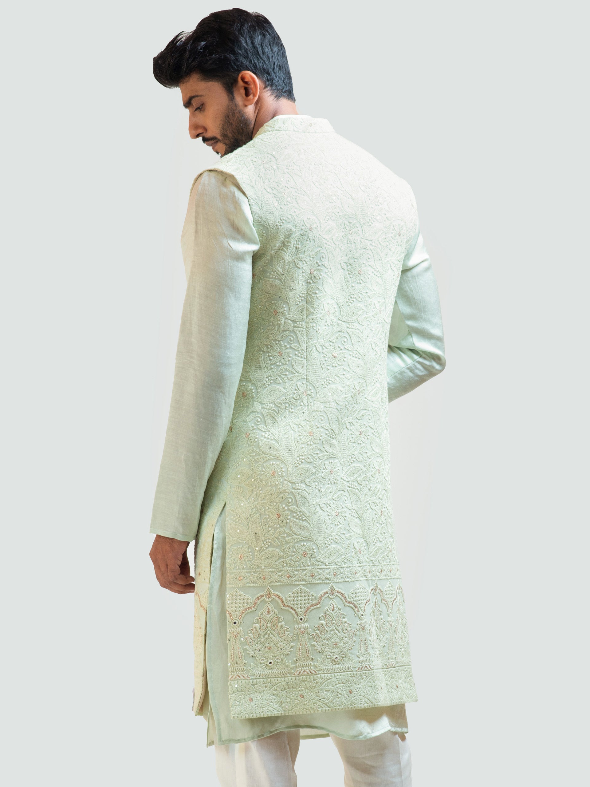Mint Green Long Nehru Jacket image 2