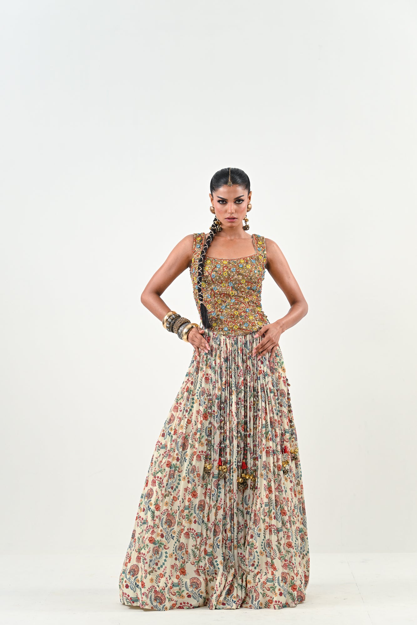IB LEHENGA WITH EMBROIDERED TASSLE BLOUSE image 6