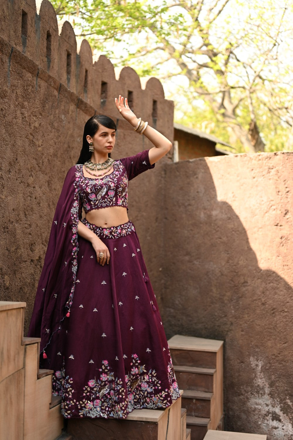 Wine Embellished Lehenga Set image 1