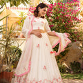 Floral Off-White Thread Embroidered Lehenga Set image 0