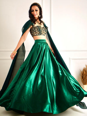 Green Meera Drape Lehenga Set image 9