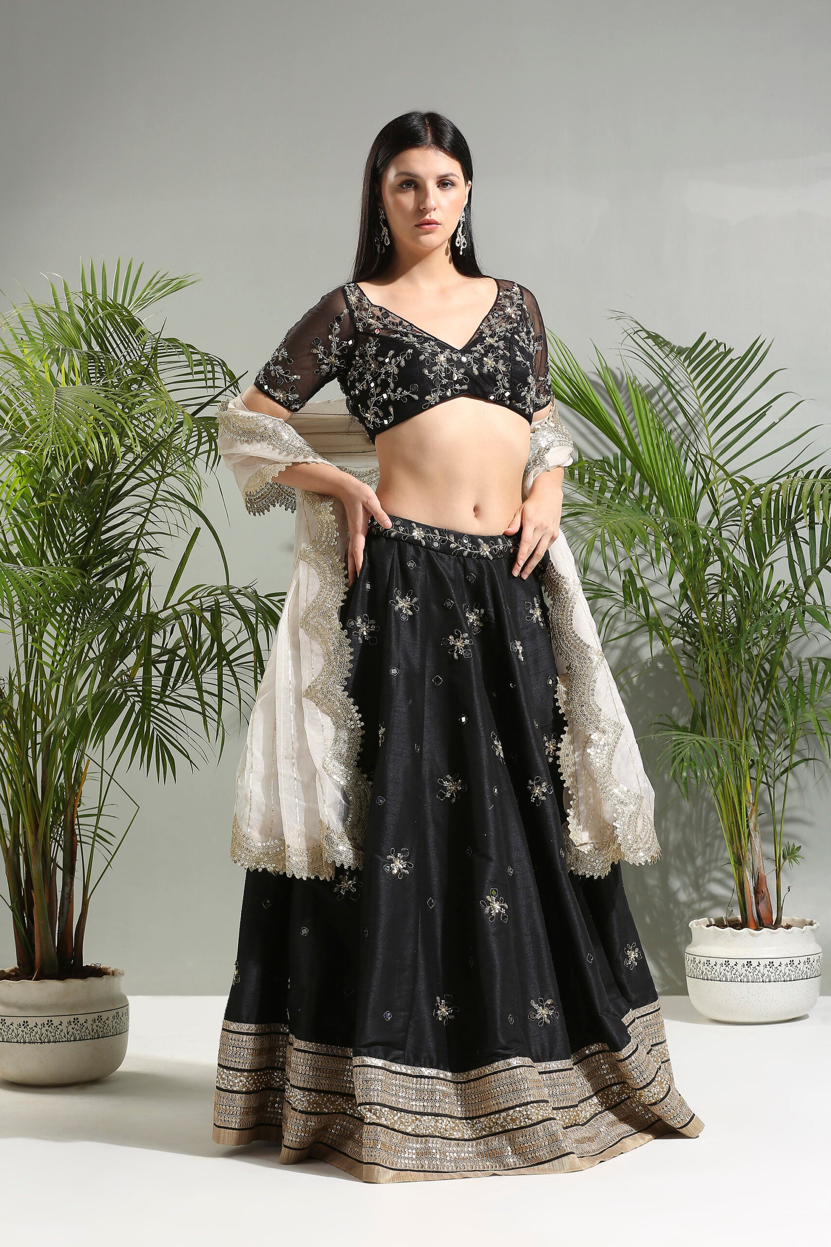 Black Mirror Embroidered Lehenga Set image 3