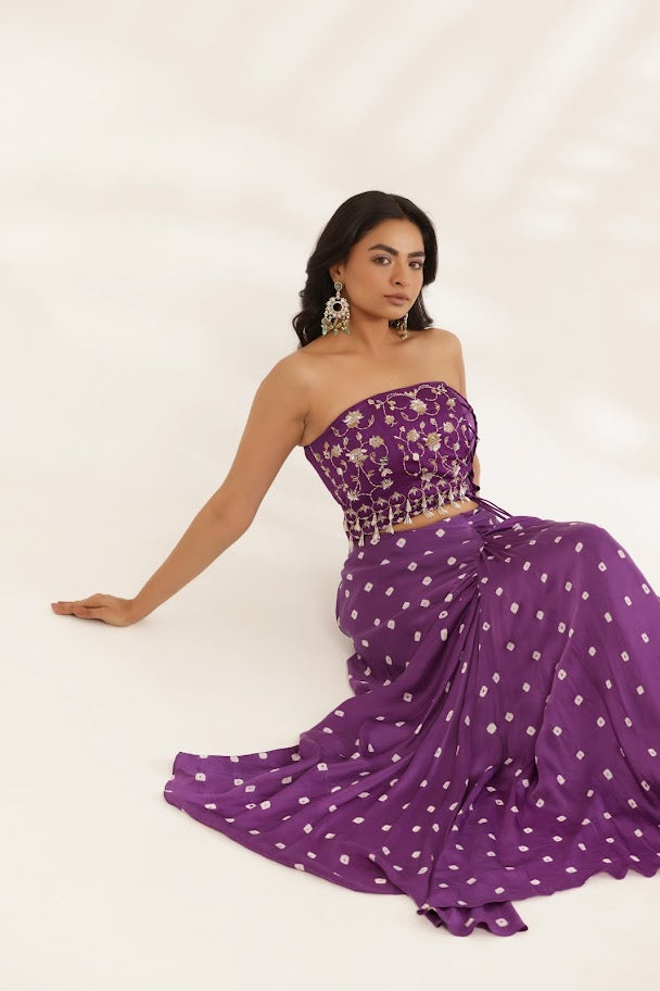 Purple Bandhani Drape Skirt Set image 3