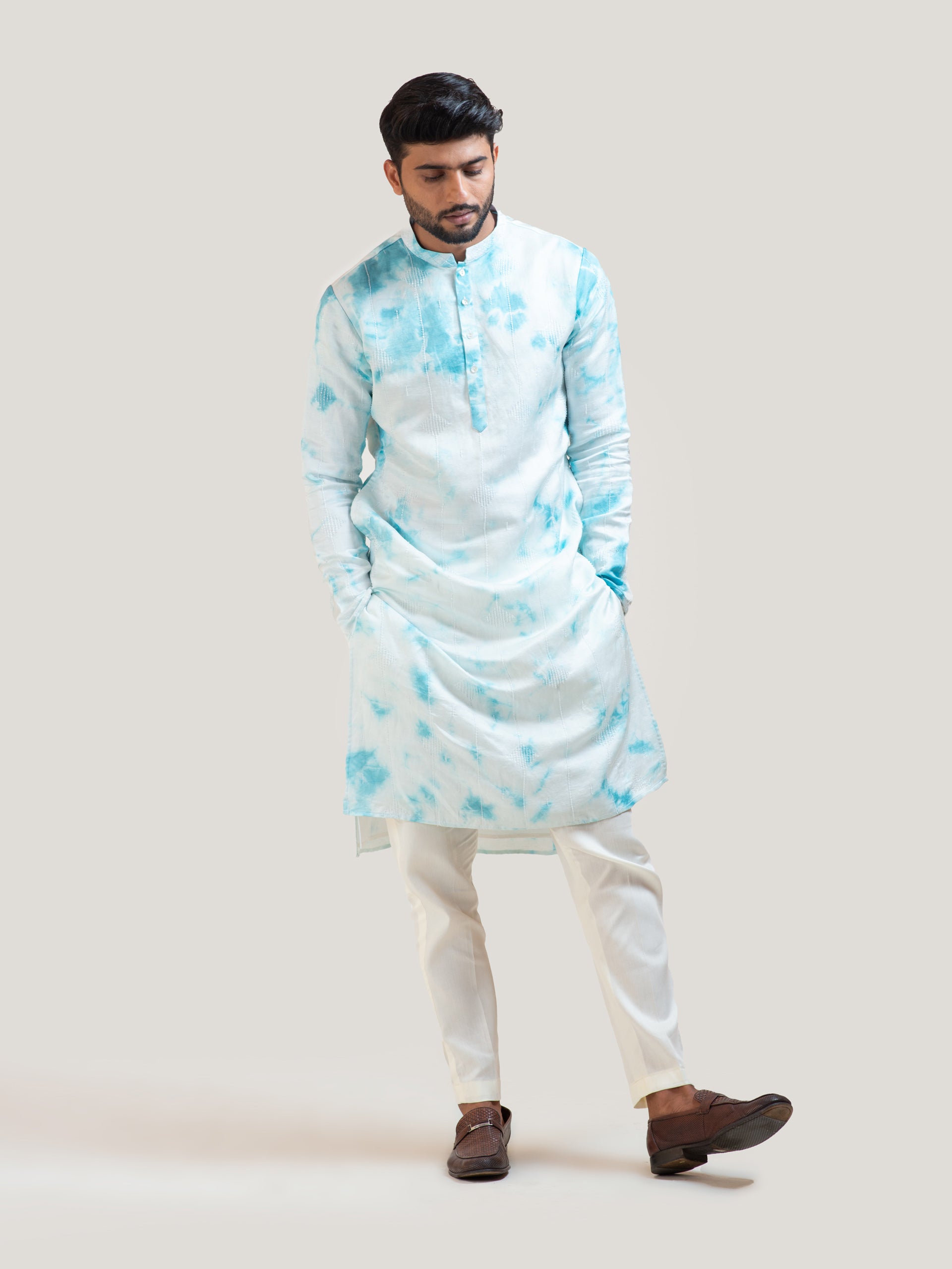 Tie Dye Embroidered Kurta Set image 3