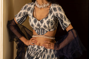 White Printed Tie-at-Waist Blouse and Skirt Set image 4