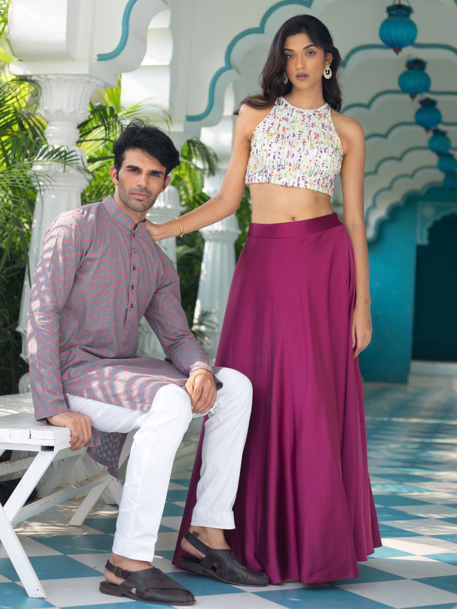 White Incut Multi Sequins Blouse With Pink Bridal Lehenga image 2