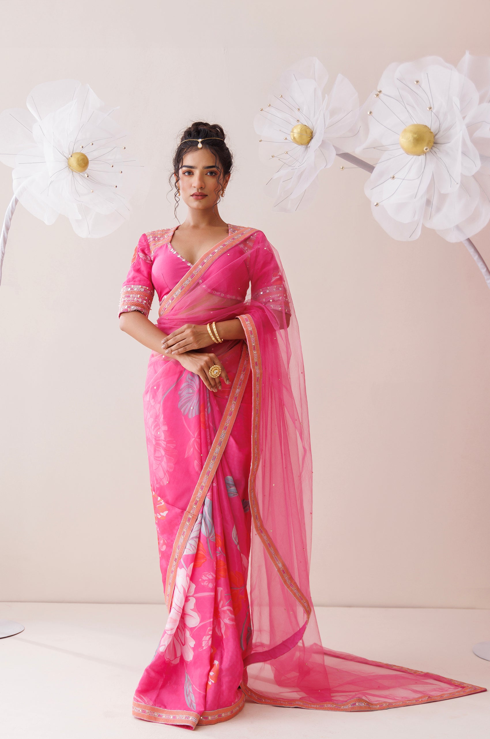 Pink Net Saree - Custom image