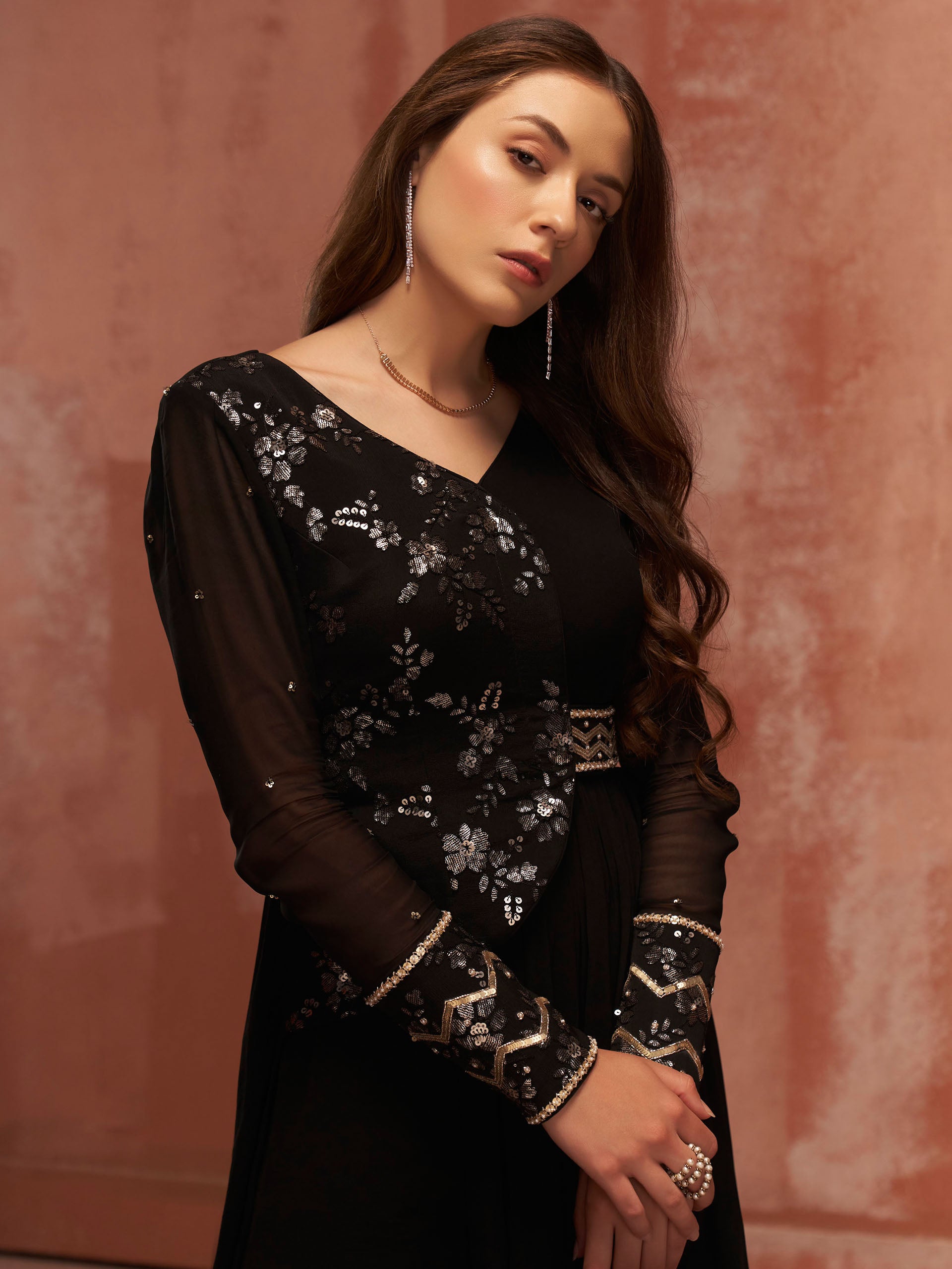 Black Asymmetric Flared Pant Set image 5
