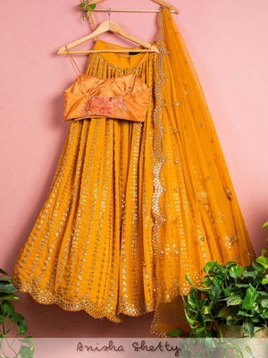 Fire Yellow Lehenga Set With Floral Blouse image 1