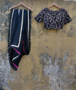 Black Ruffle Sari with Black Embroidered Blouse image 1