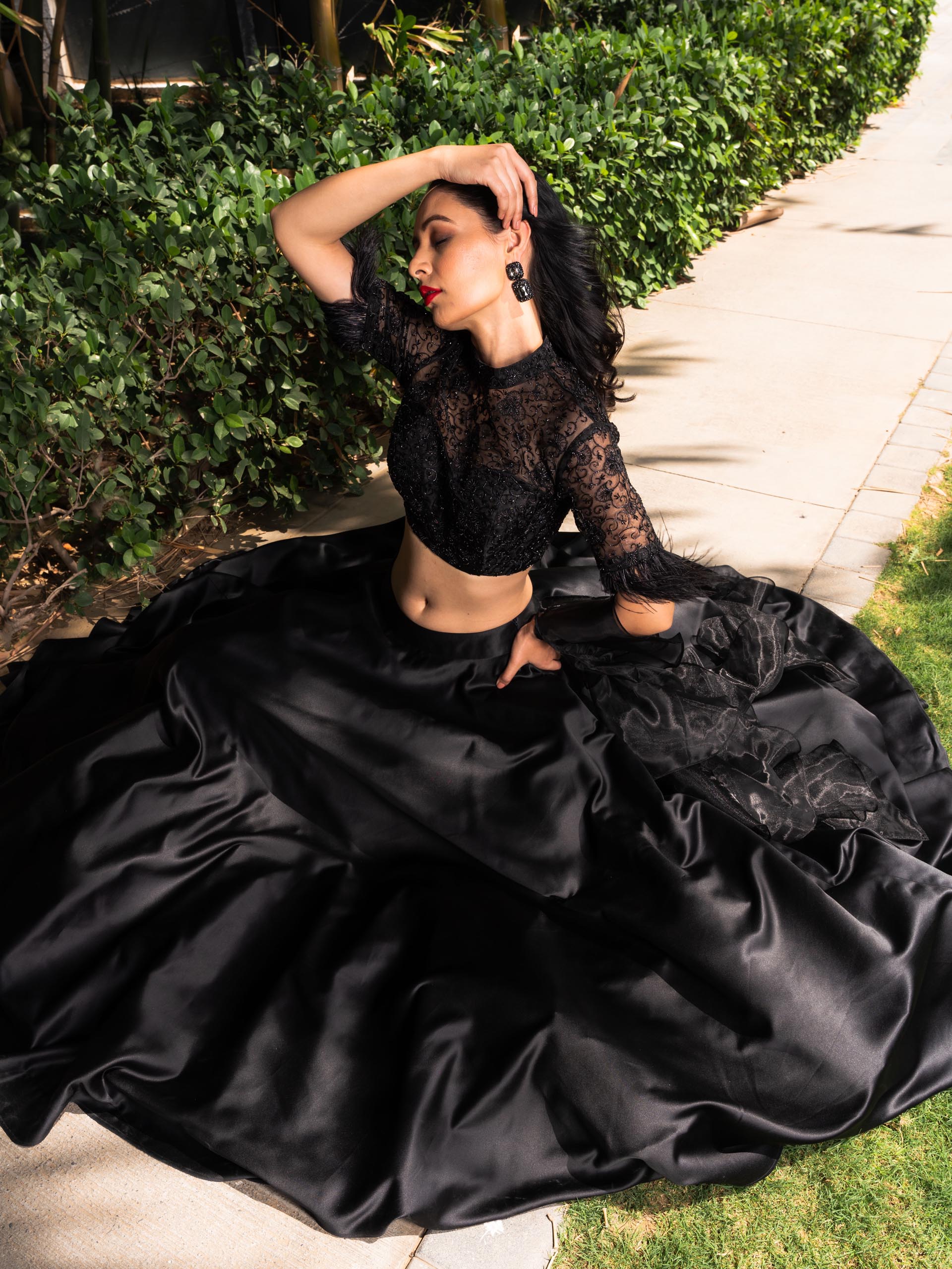 Black Maheem Organza Lehenga Set image 1