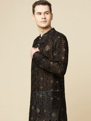 Black Lucknowi Embroidered Kurta Set image 5