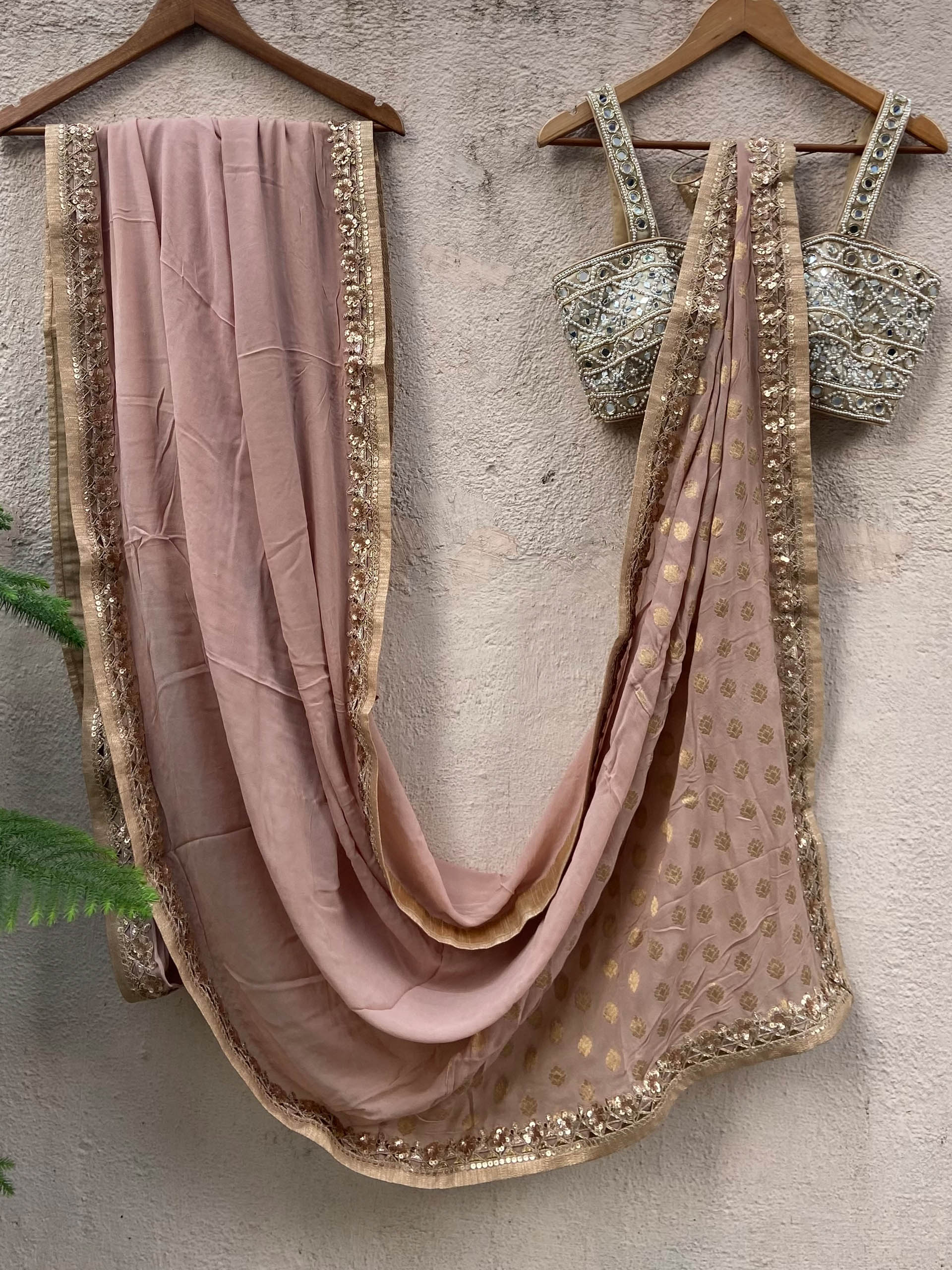 Nude Gold Saree With Bustier image 2