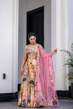 Flora Highlighted Lehenga Paidawn With Highlighted Blouse And Highlighted Applique Dupatta image 6