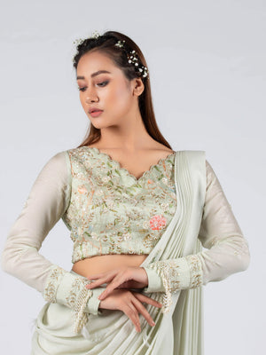 Pre Drape Mint Saree Set image 2