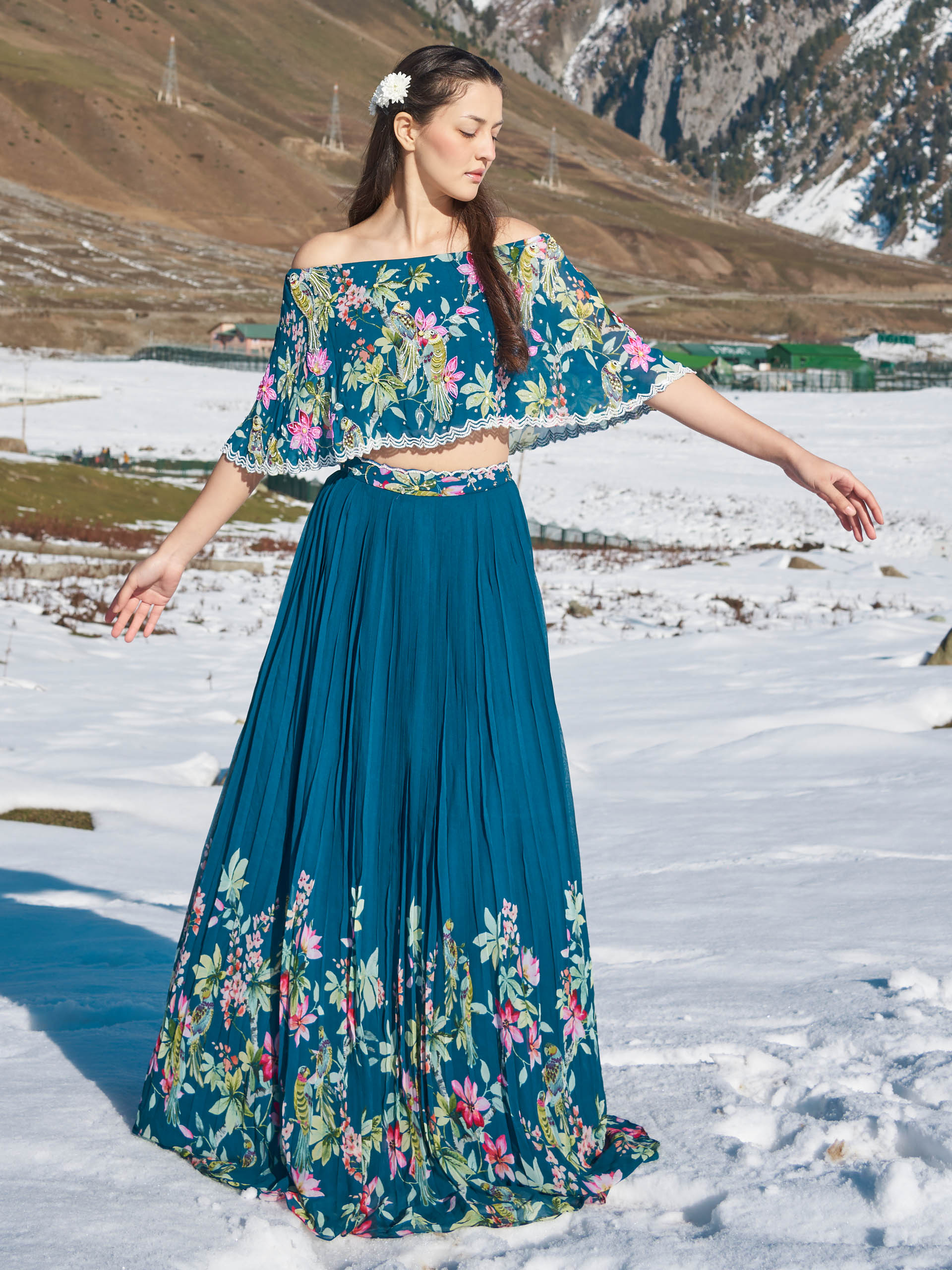 Bondi Blue Floral Lehenga Set - L image