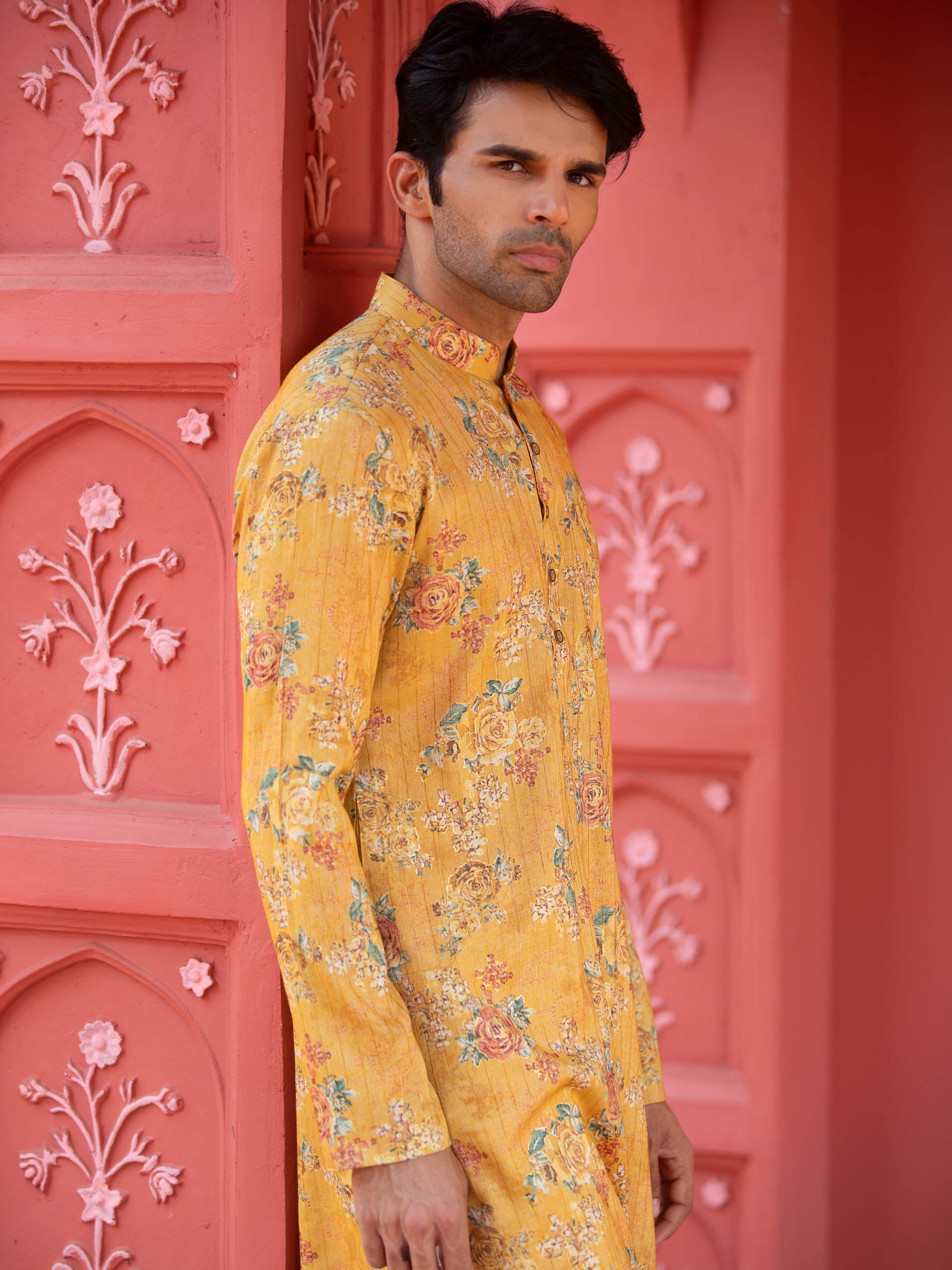 Yellow Floral Cotton Kurta Set image 2