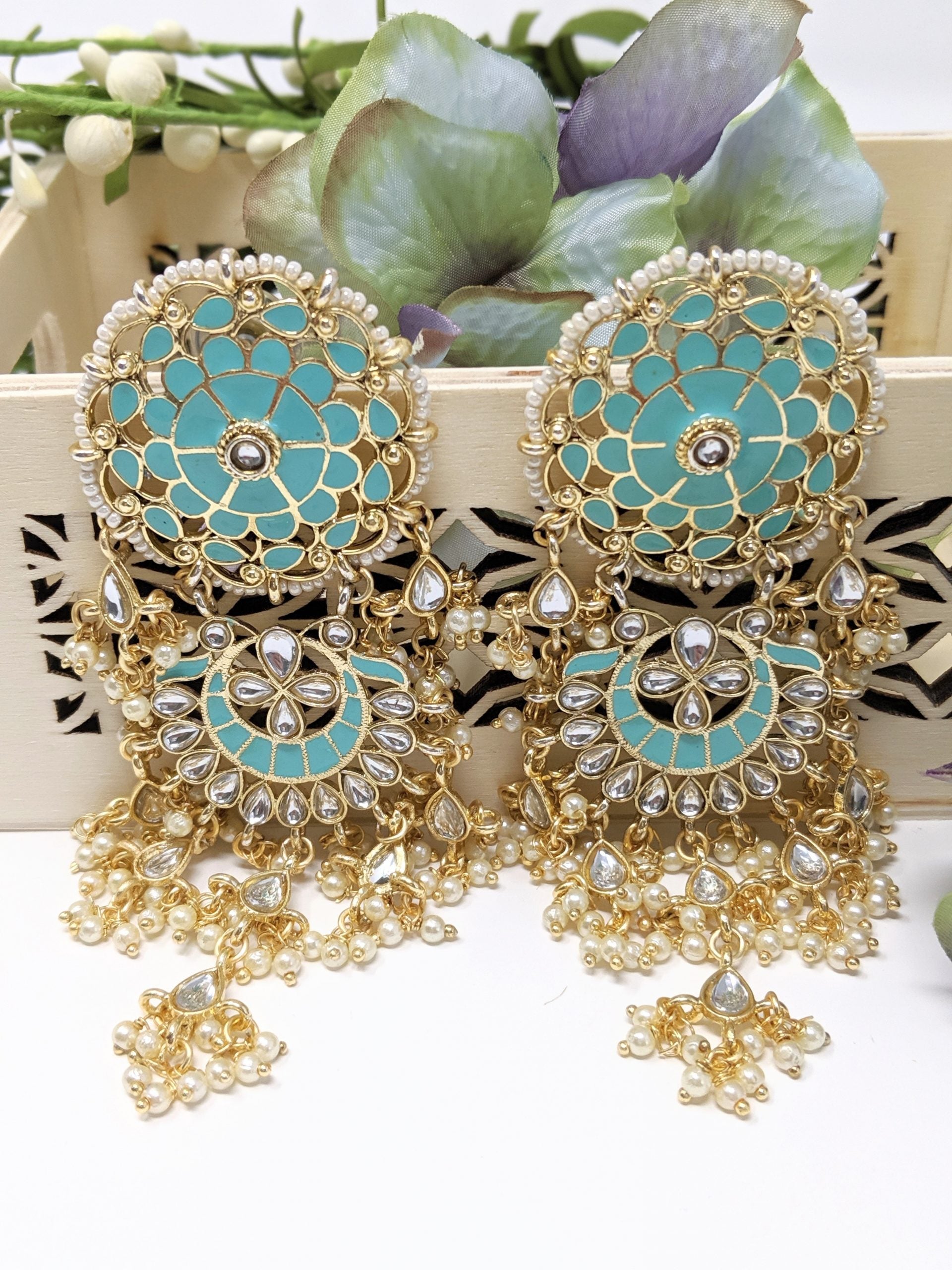 Meenakari Circle Earrings - Blue image