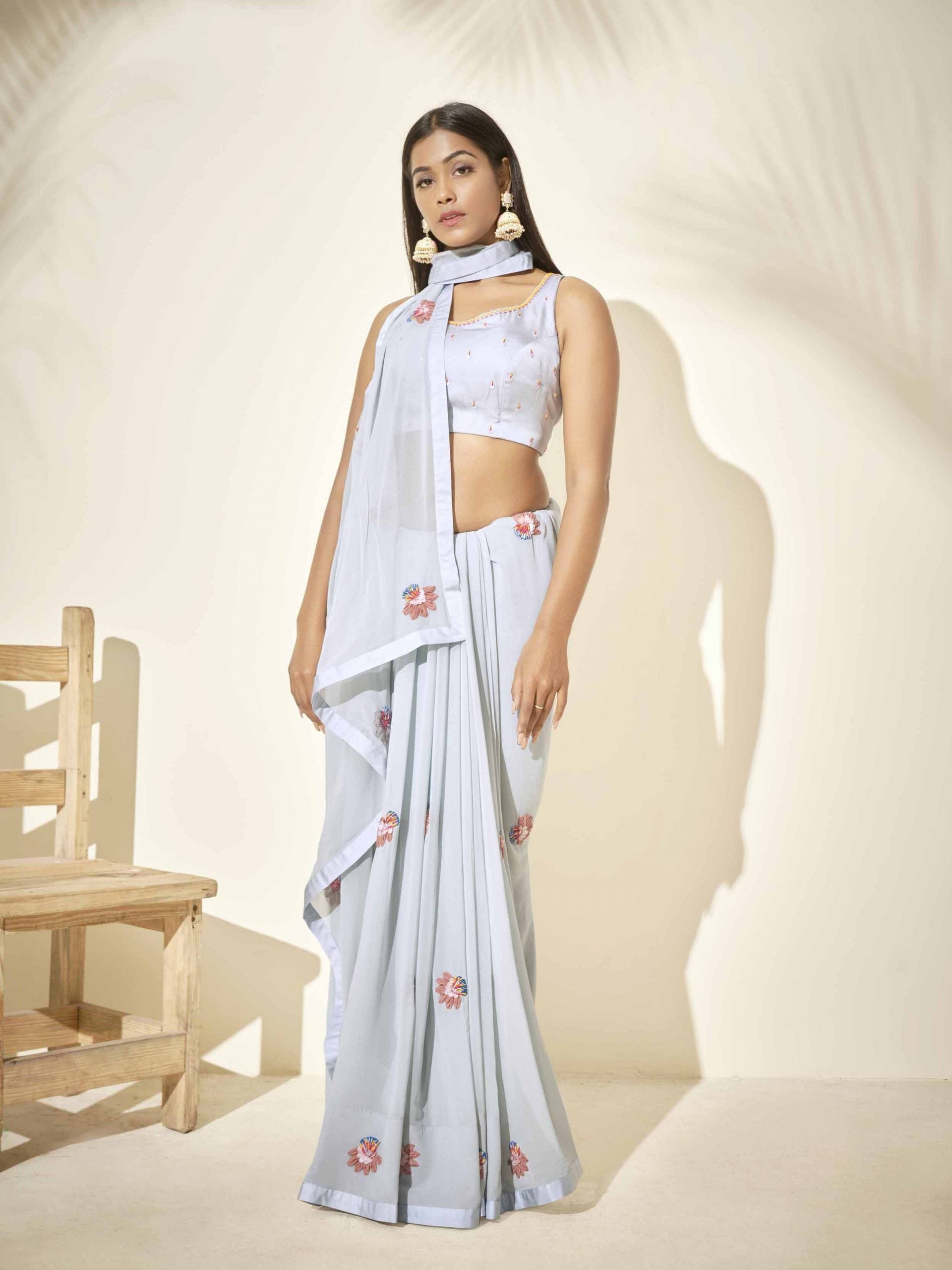 Grayish Blue Hand Crafted Saree - S image