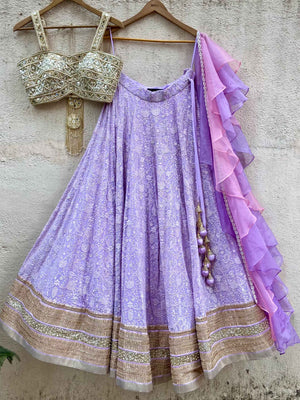 Lavender Lucknowi Ruffle Lehenga Set - Custom image