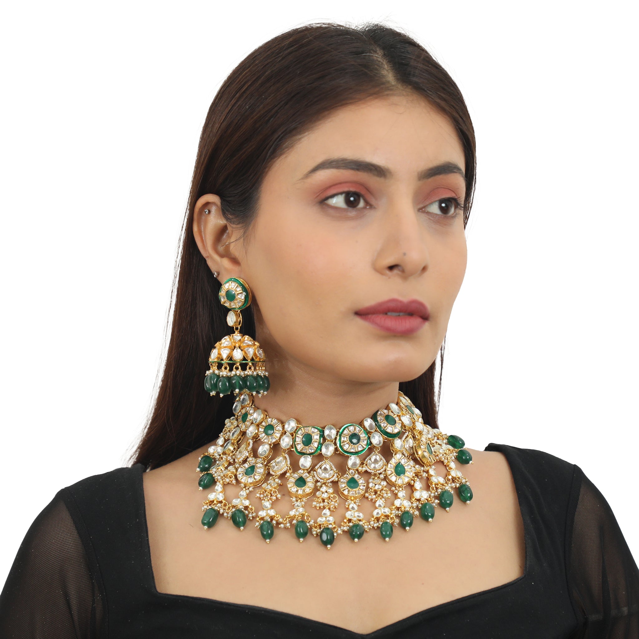 Green Meenakari Layered Necklace Set image 1