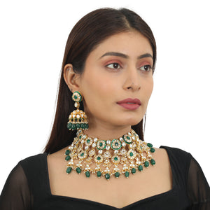 Green Meenakari Layered Necklace Set image 1