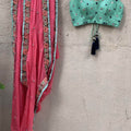 Pink and Mint Floral Saree Set image 0
