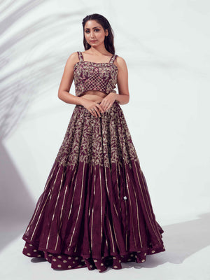 Wine Lehenga Paired With Cape Dupatta image 5