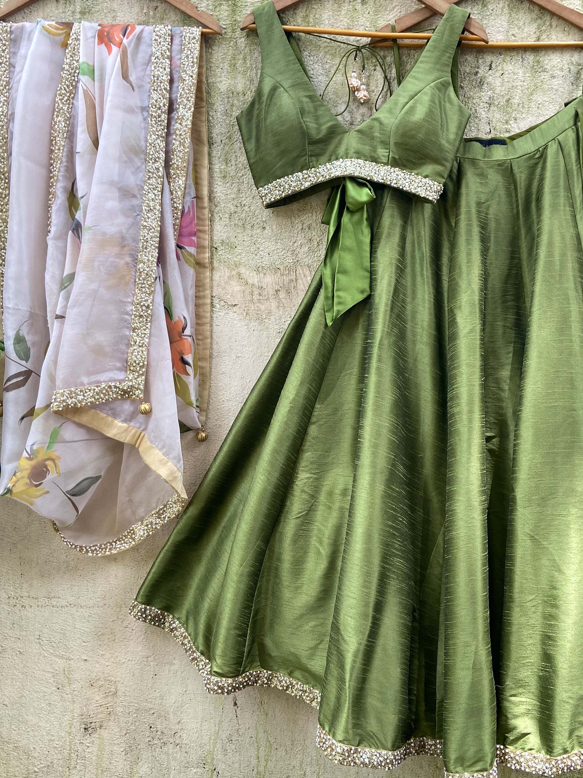 Moss Green Sequin Lehenga Set - Custom image