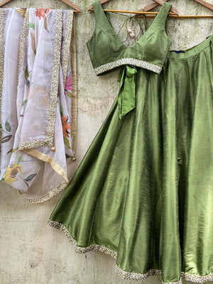 Moss Green Sequin Lehenga Set - Custom image