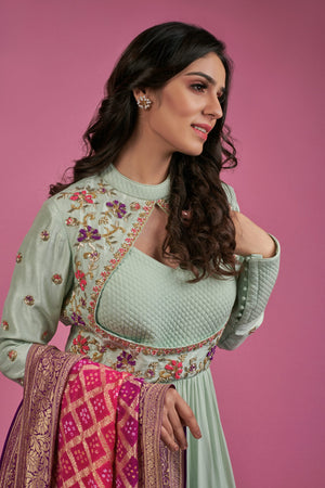 Sea Green and Purple Pink Anarkali image 1
