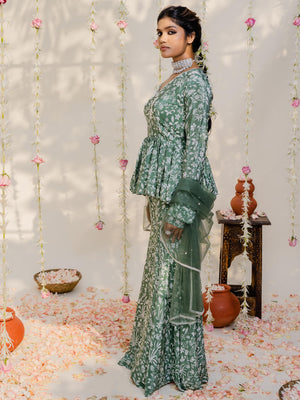 Floral Olive Green Sharara Set image 4