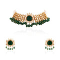 Emerald Green Bead And White Stone Choker Set image 0