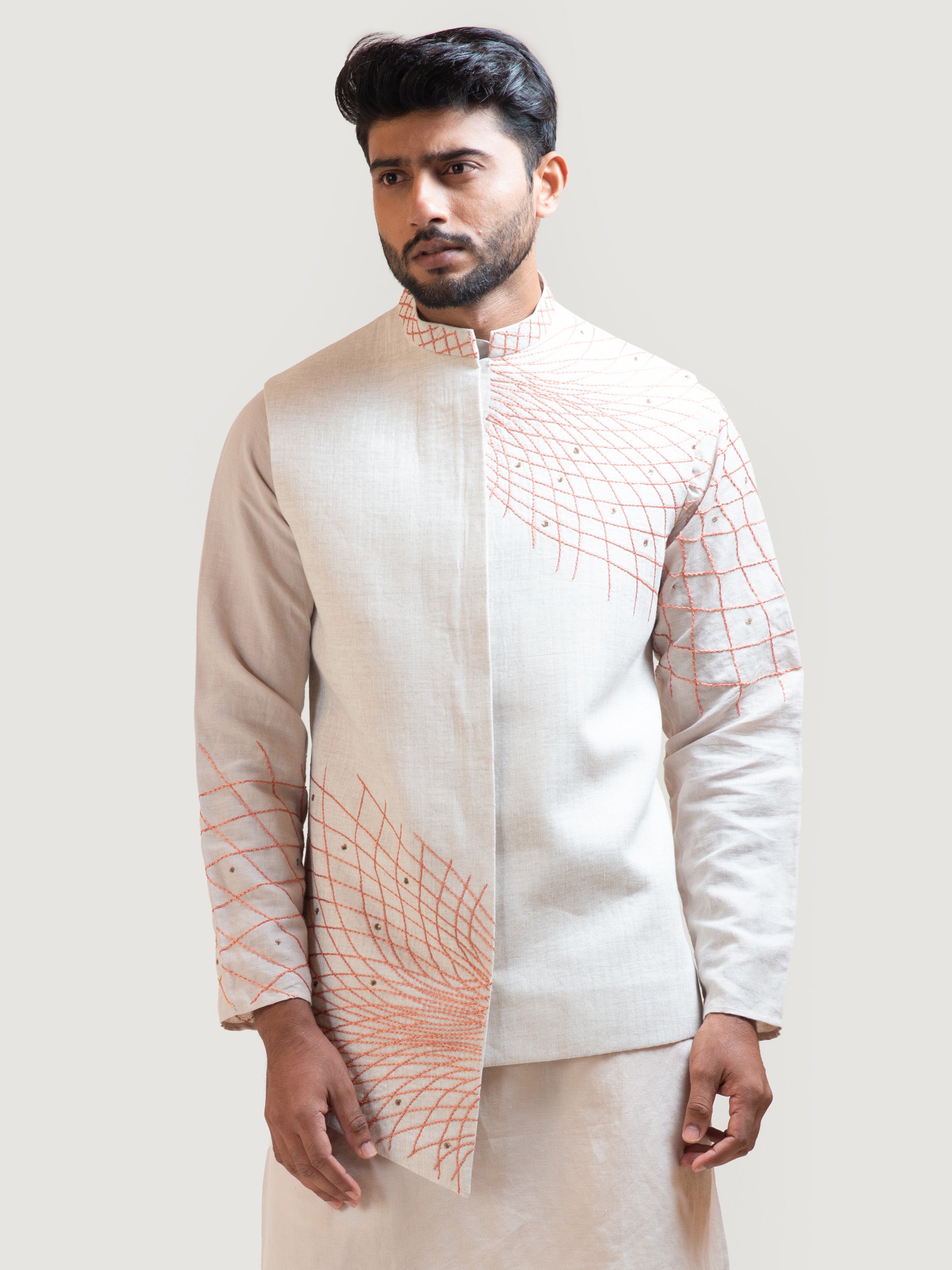 Asymmetric Thread Nehru Jacket - M image